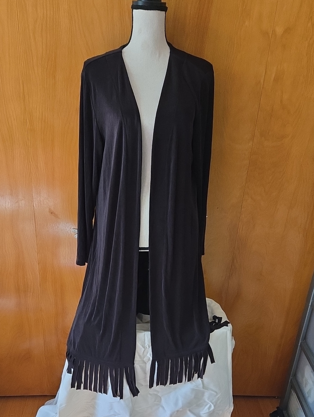 Chico's Chocolate Brown Open-Front Fringe Hem Cardigan